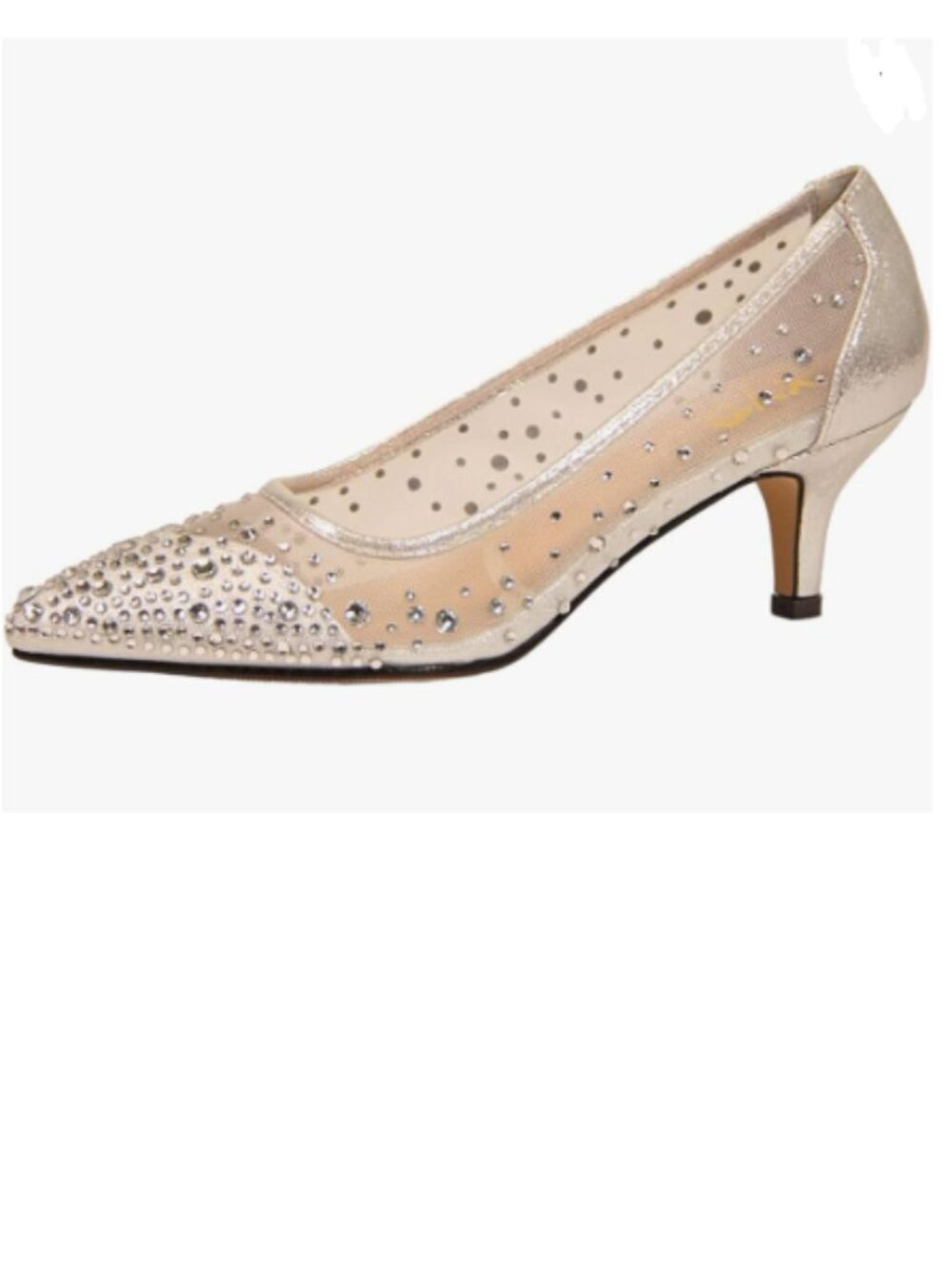 XYD Champagne Pointed Toe Slip On Mesh Pumps Rhinestone Kitten Heels Shoes